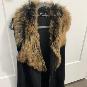 Suede faux fur vest